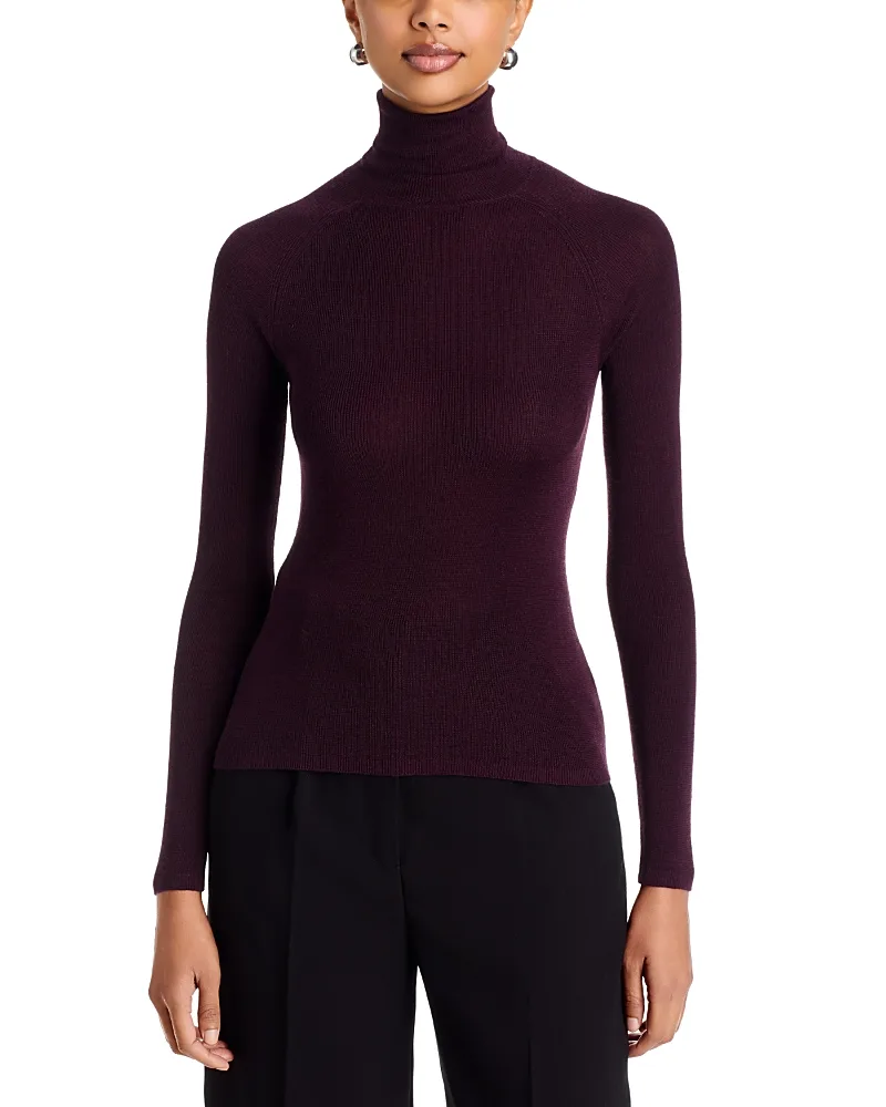 Merino Wool & Silk Micro Rib Turtleneck Tee