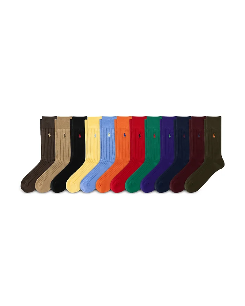 Egypt Cotton Blend Ribbed Crew Socks, Pack of 12 by Polo Ralph Lauren