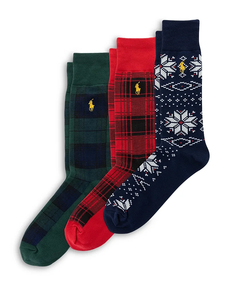 Snowflake & Plaid Cotton Socks, Pack of 3 by Polo Ralph Lauren