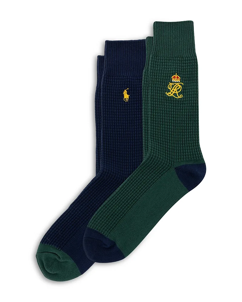 Waffle Crest Embroidered Cotton Socks, Pack of 2 by Polo Ralph Lauren