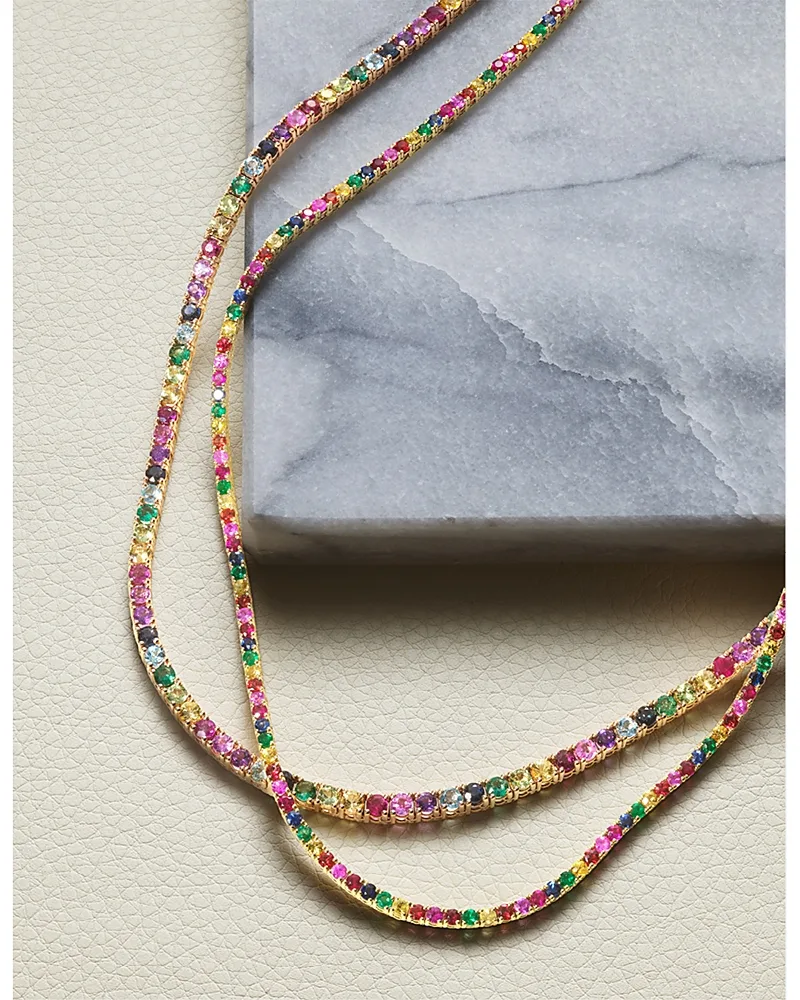 18K Yellow Gold Multi Gemstone Tennis Necklace, 16