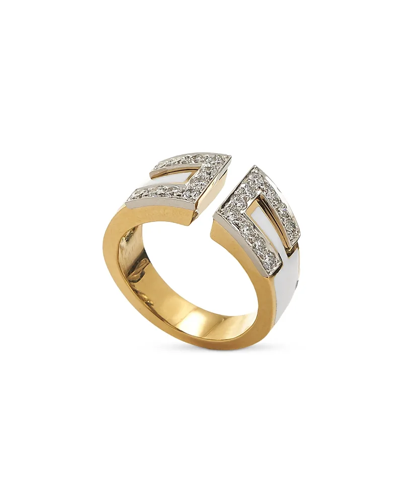 Platinum & 18K Yellow Gold Diamond & White Enamel Cuff Ring, 0.76 Tcw