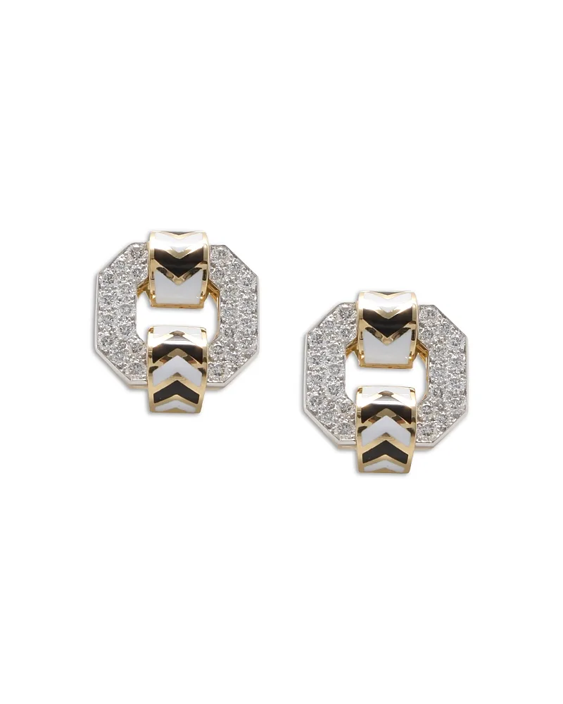 Platinum & 18K Yellow Gold Chevron Diamond and Black & White Enamel Stud Earrings, 3.21 Tcw by David Webb
