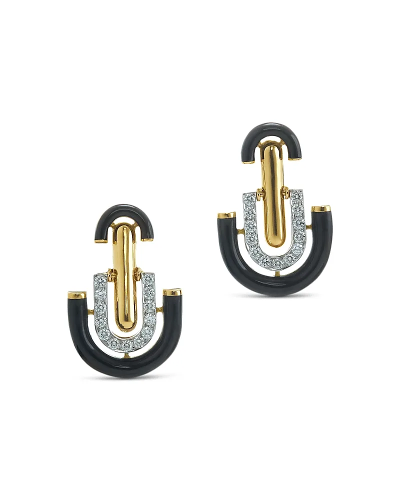 Platinum & 18K Yellow Gold Unity Diamond & Black Enamel Stud Earrings, 0.45 Tcw by David Webb