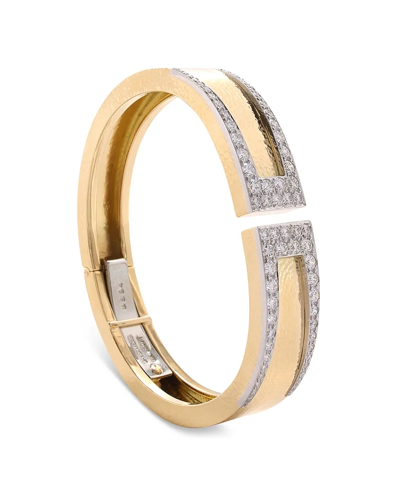 Platinum & 18K Yellow Gold Slim Gap Diamond Geometric Cuff Bracelet, 2.2 Tcw