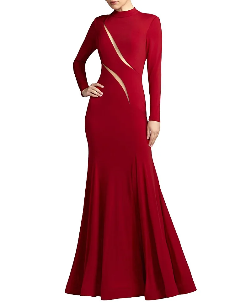 Mac Duggal Mock Neck Long Sleeve Cut Out Jersey Gown by M.A.C.