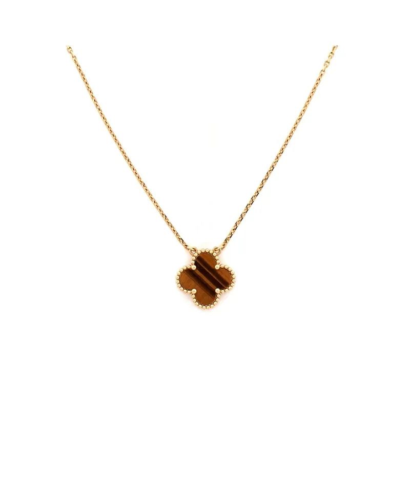 Pre-Owned Van Cleef & Arpels Vintage Alhambra Pendant Necklace 18K Gold and Tiger Eye, 16.5 by Pre-owned Van Cleef & Arpels