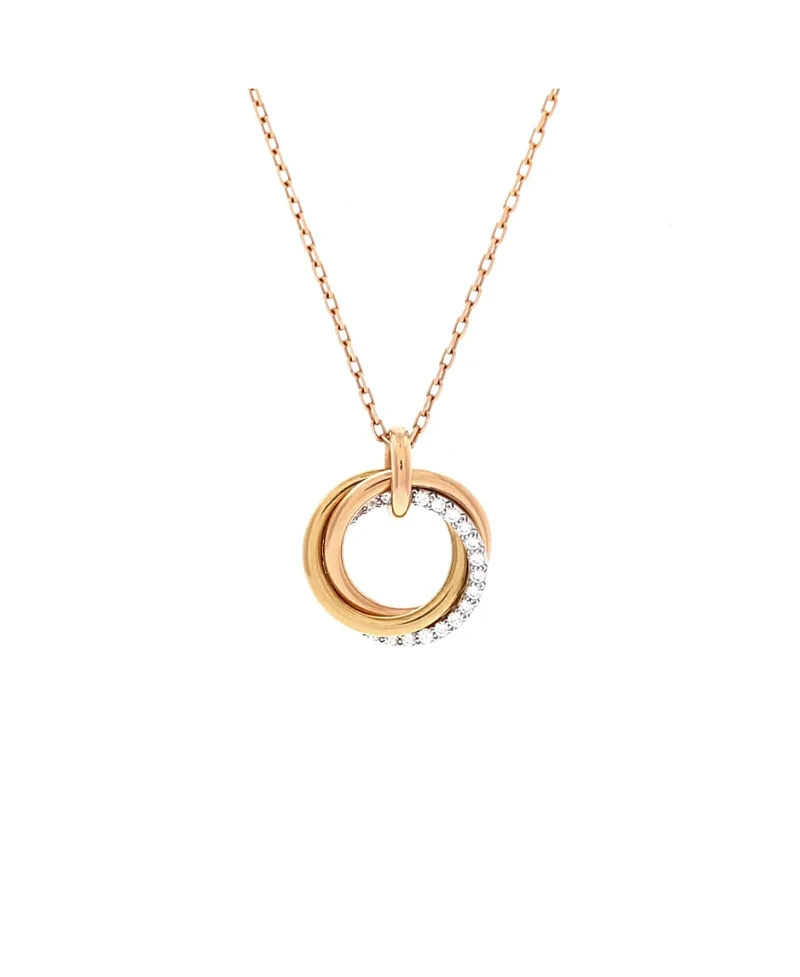Pre-Owned Cartier Medium Trinity Pendant Necklace 18K Tricolor Gold with Pave Diamonds, 16.25 by Cartier's