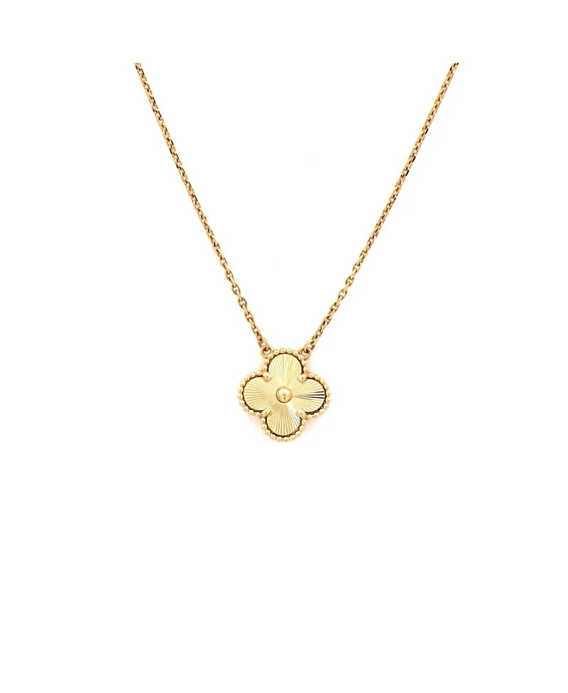 Pre-Owned Van Cleef & Arpels Vintage Alhambra Pendant Necklace Guilloche 18K Gold, 16.25 by Pre-owned Van Cleef & Arpels