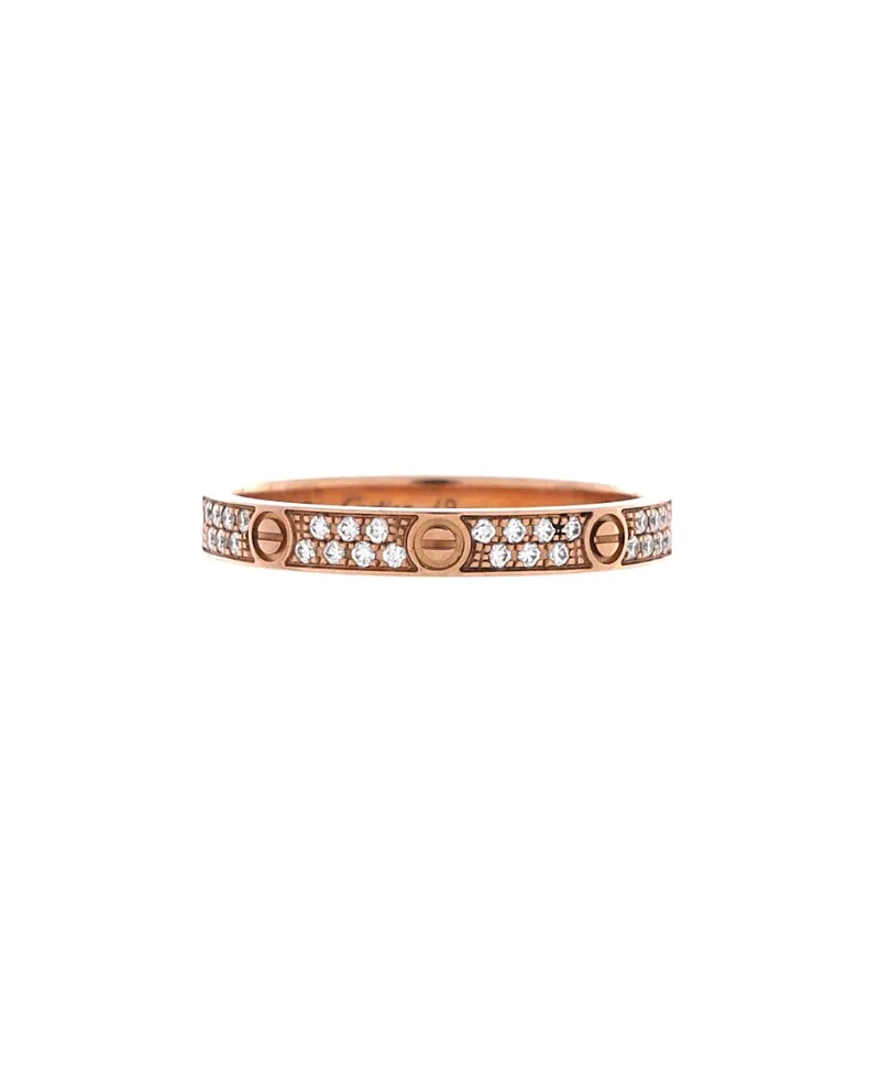 Pre-Owned Cartier Small Love Wedding Band Pave Diamonds Ring 18K Rose Gold and Diamonds by Cartier's