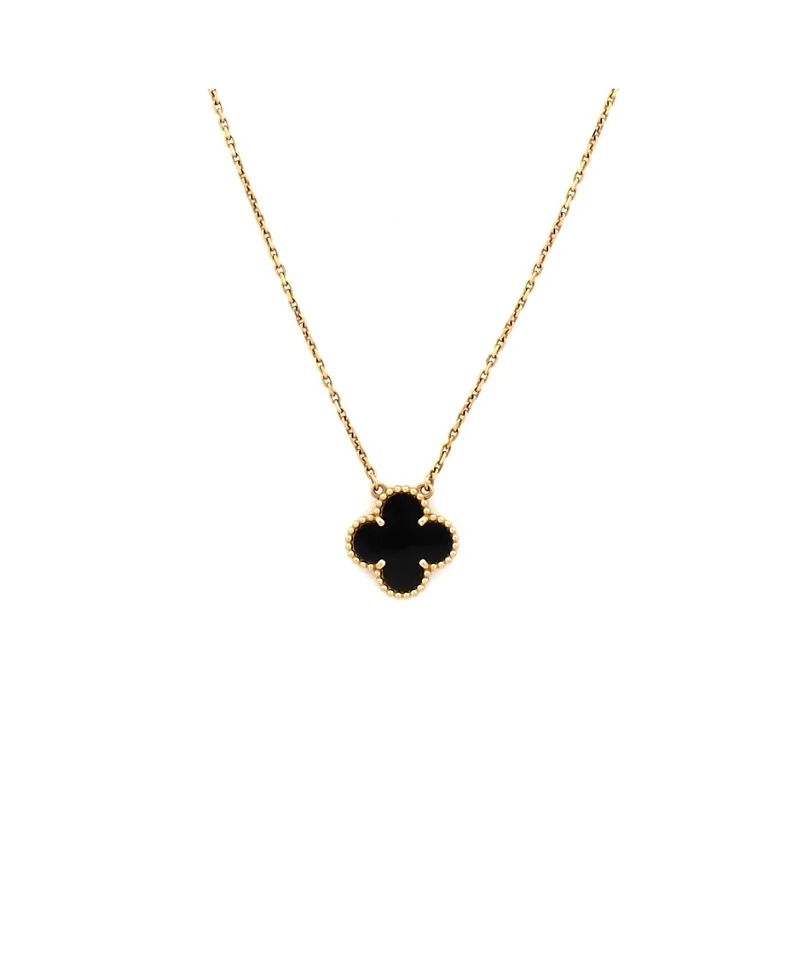 Pre-Owned Van Cleef & Arpels Vintage Alhambra Pendant Necklace 18K Gold and Onyx, 16" by Pre-owned Van Cleef & Arpels