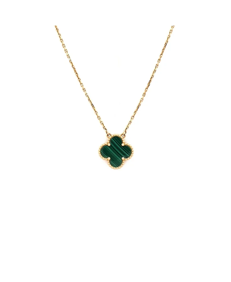 Pre-Owned Van Cleef & Arpels Vintage Alhambra Pendant Necklace 18K Gold and Malachite, 16.5" by Pre-owned Van Cleef & Arpels