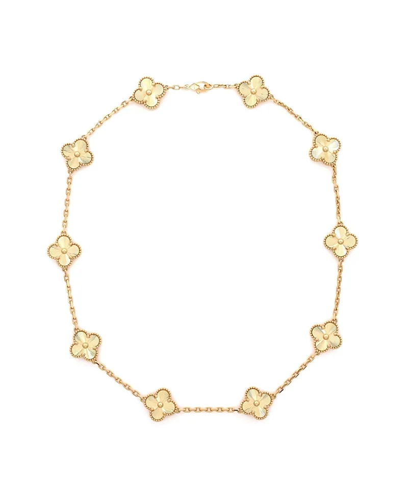 Pre-Owned Van Cleef & Arpels Vintage Alhambra 10 Motifs Necklace Guilloche 18K Gold, 16.75" by Pre-owned Van Cleef & Arpels