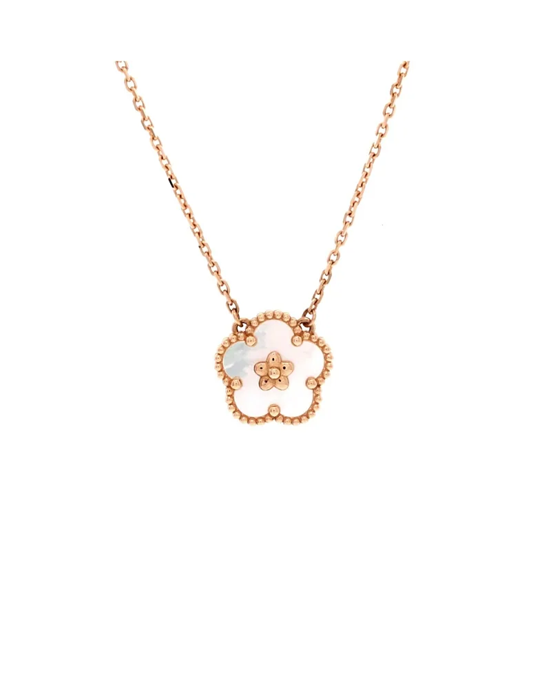 Pre-Owned Van Cleef & Arpels Lucky Spring Plum Blossom Pendant Necklace 18K Rose Gold and Mother of Pearl, 16.5" by Pre-owned Van Cleef & Arpels
