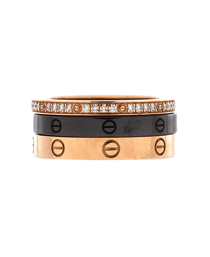 Pre-Owned Cartier Love Band 3 Ring Set 18K Rose Gold, Diamonds and Ceramic by Cartier's