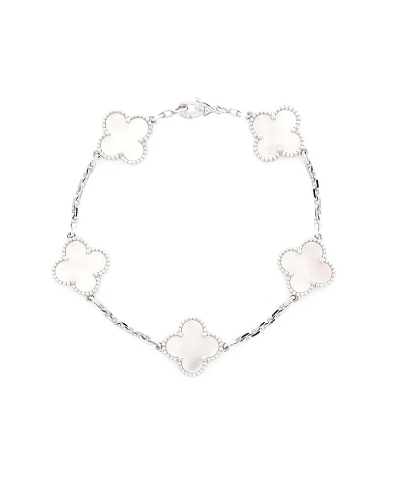 Pre-Owned Van Cleef & Arpels Vintage Alhambra 5 Motifs Bracelet 18K White Gold and Mother of Pearl