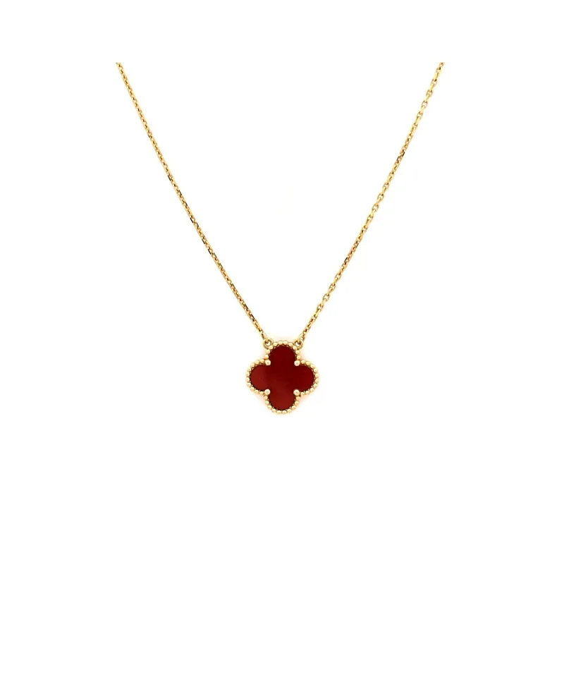 Pre-Owned Van Cleef & Arpels Vintage Alhambra Pendant Necklace 18K Gold and Carnelian, 16.25" by Pre-owned Van Cleef & Arpels