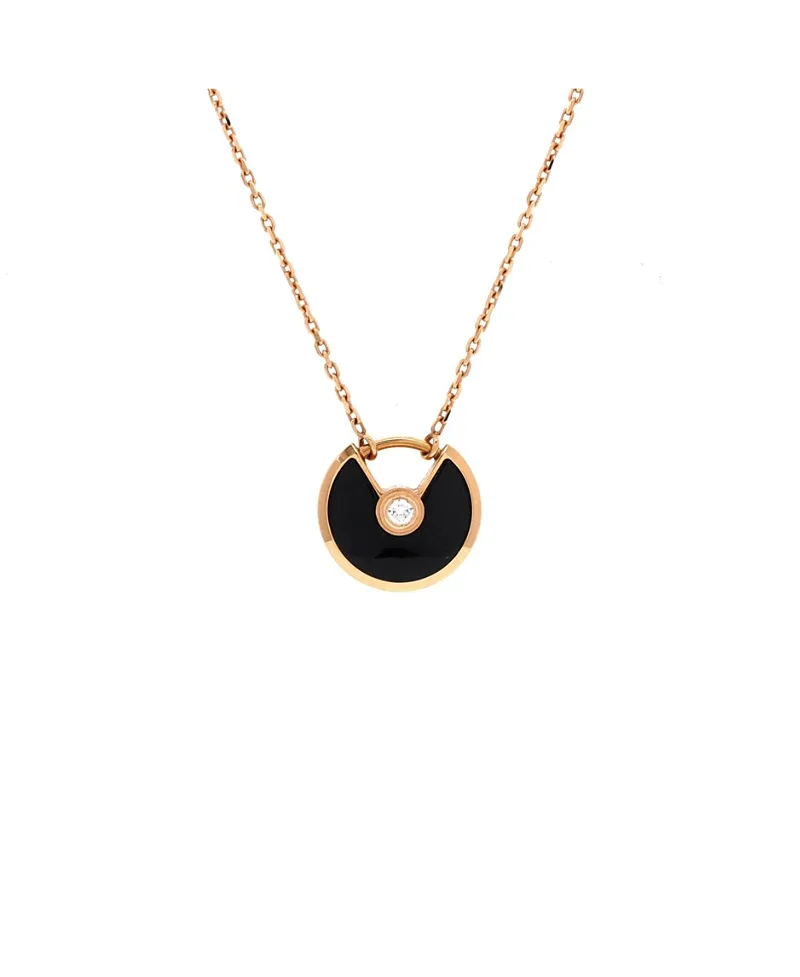 Pre-Owned Cartier Xs Amulette De Cartier Pendant Necklace 18K Rose Gold with Onyx and Diamond, 16.5" by Cartier's