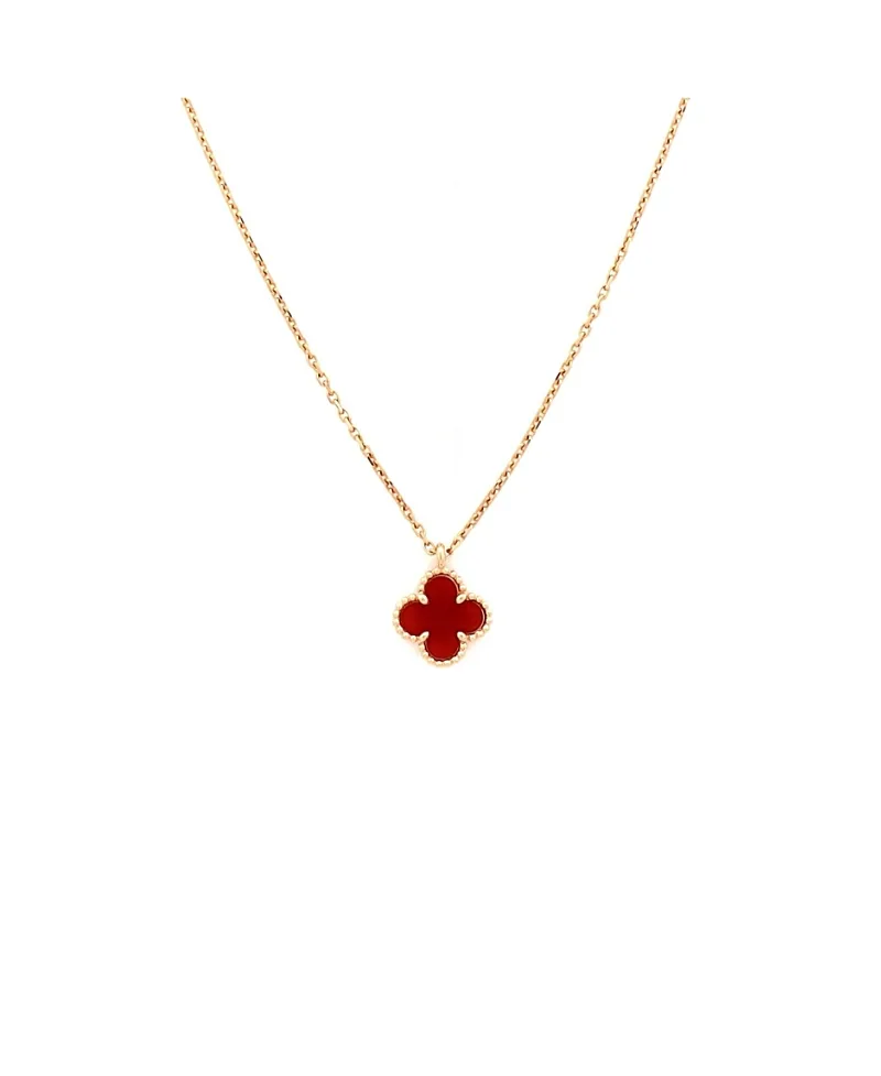 Pre-Owned Van Cleef & Arpels Sweet Alhambra Pendant Necklace 18K Rose Gold and Carnelian, 17.75"