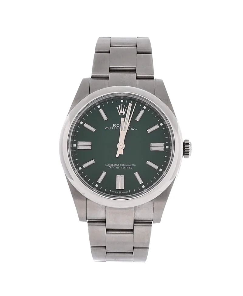 Pre-Owned Rolex Oyster Perpetual Green Automatic Watch in Stainless Steel 41mm by Pre-owned Rolex