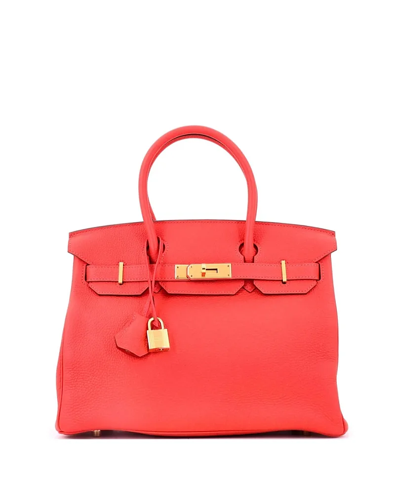 Pre-Owned Hermes Birkin 30 Handbag Red Togo with Gold Hardware