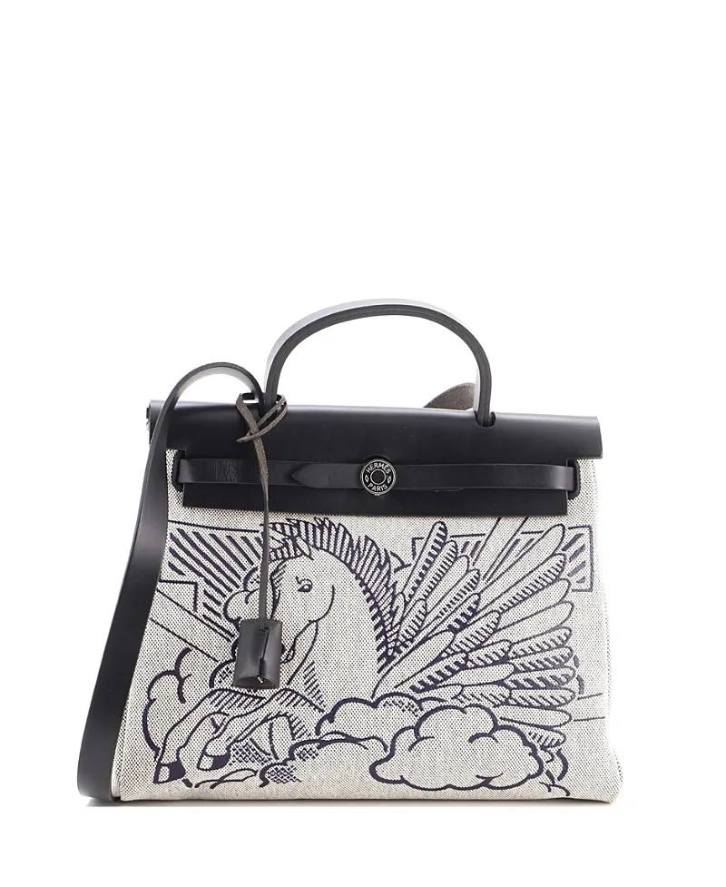 Pre-Owned Hermes 31 Herbag Zip Pegase Pop Toile and Leather by Hermes