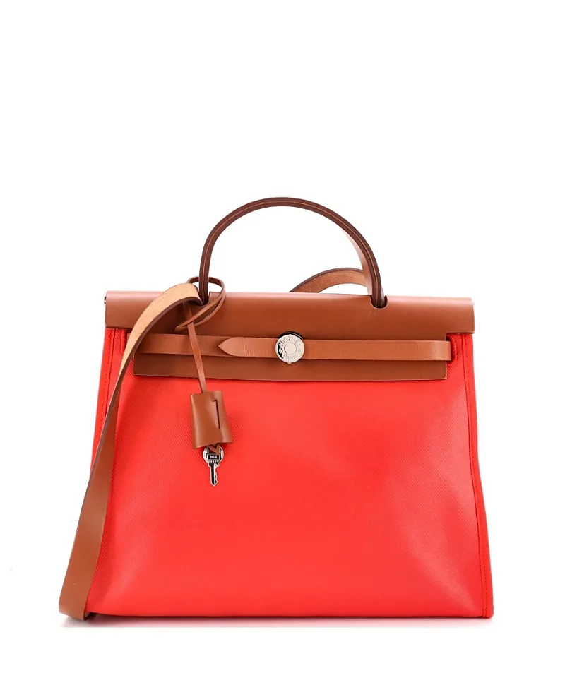 Pre-Owned Hermes 31 Herbag Zip Berline Vache Canvas and Leather by Hermes