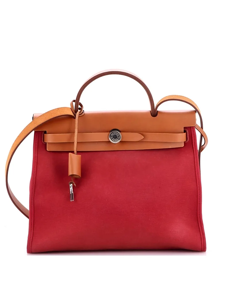 Pre-Owned Hermes 31 Herbag Zip Leather and Toile by Hermes