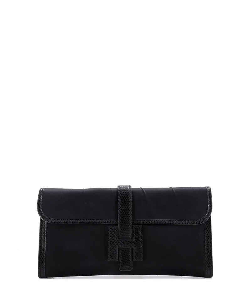 Pre-Owned Hermes 29 Jige Elan Clutch Satin with Lizard by Hermes