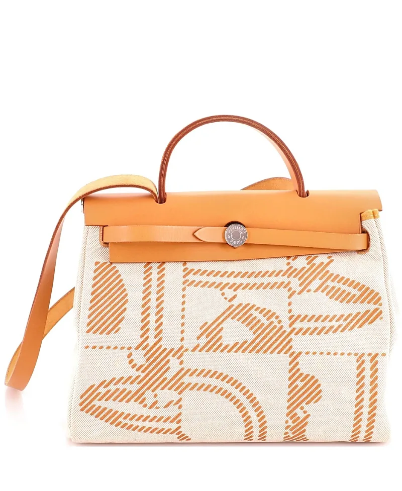 Pre-Owned Hermes 31 Herbag Zip Relief Brides De Gala Toile and Leather by Hermes