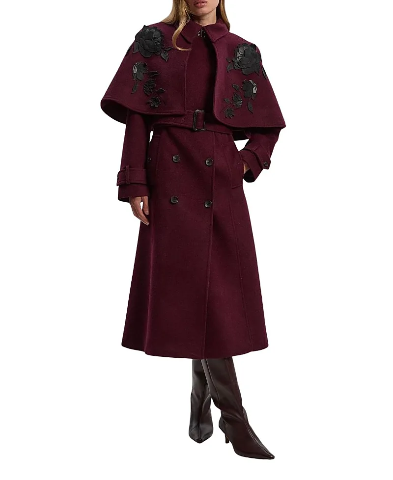 Tailored Funnel-Neck Cape Midi Coat by Karen Millen