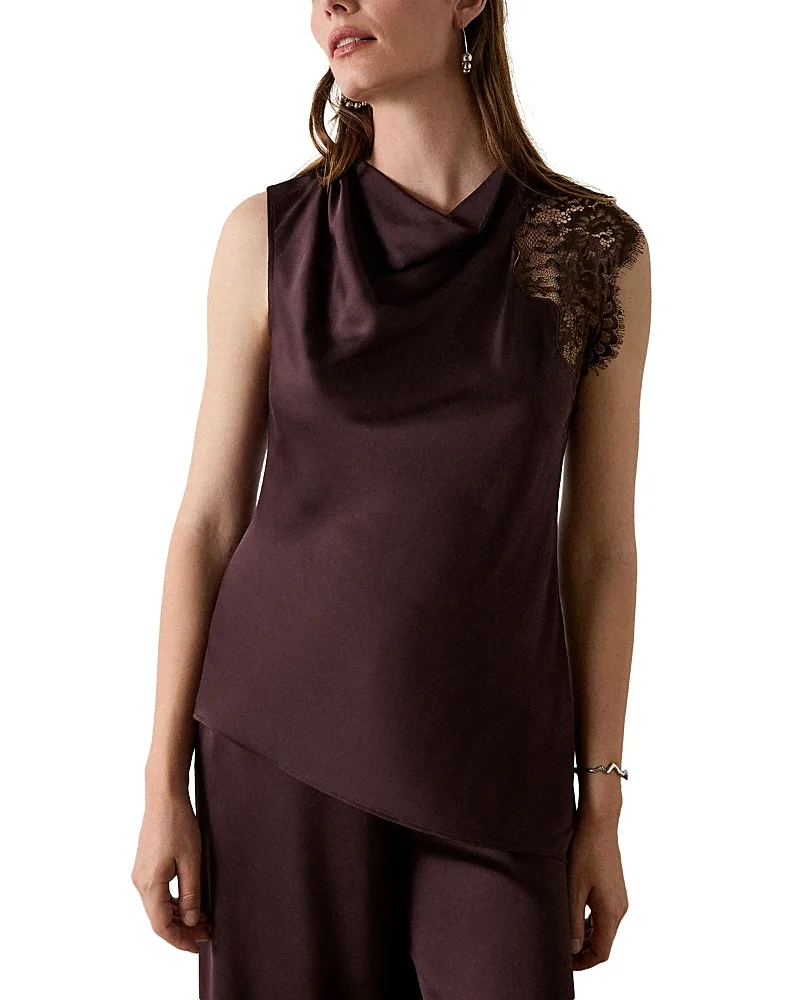 Lace Trim Asymmetrical Satin Top by Whistles