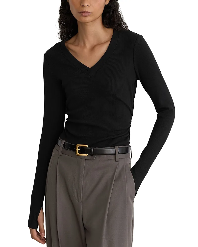 Cotton Stretch Ribbed V Neck Top by Reiss