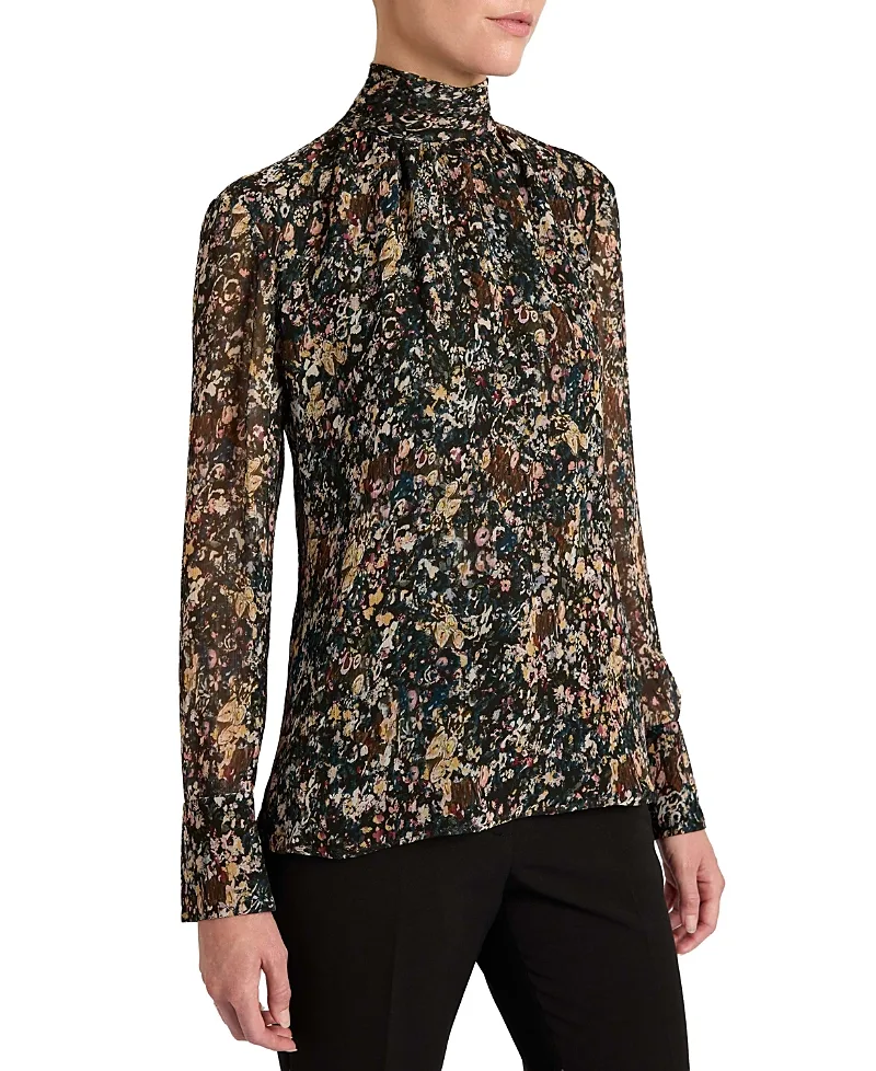 Phoenix Mock Neck Blouse in Abstract Floral Georgette