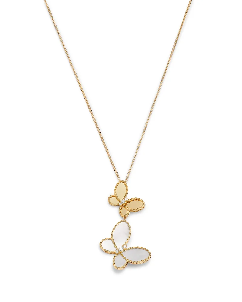 18K Yellow Gold Jasmine Mother of Pearl & Diamond Butterfly Pendant Necklace, 16-18 by Roberto Coin