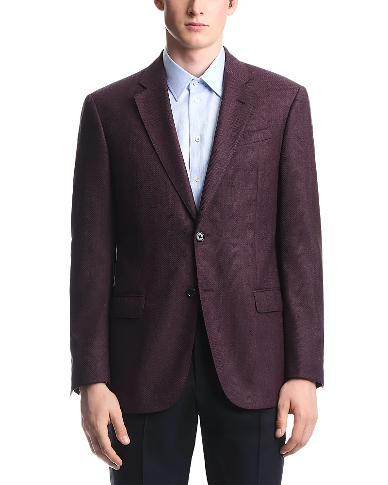 Tailored Fit Single Breasted Wool Chevron Blazer by Armani