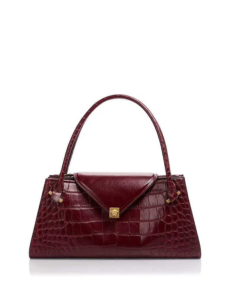 Croc Embossed Leather Convertible Envelope Crossbody by Versace