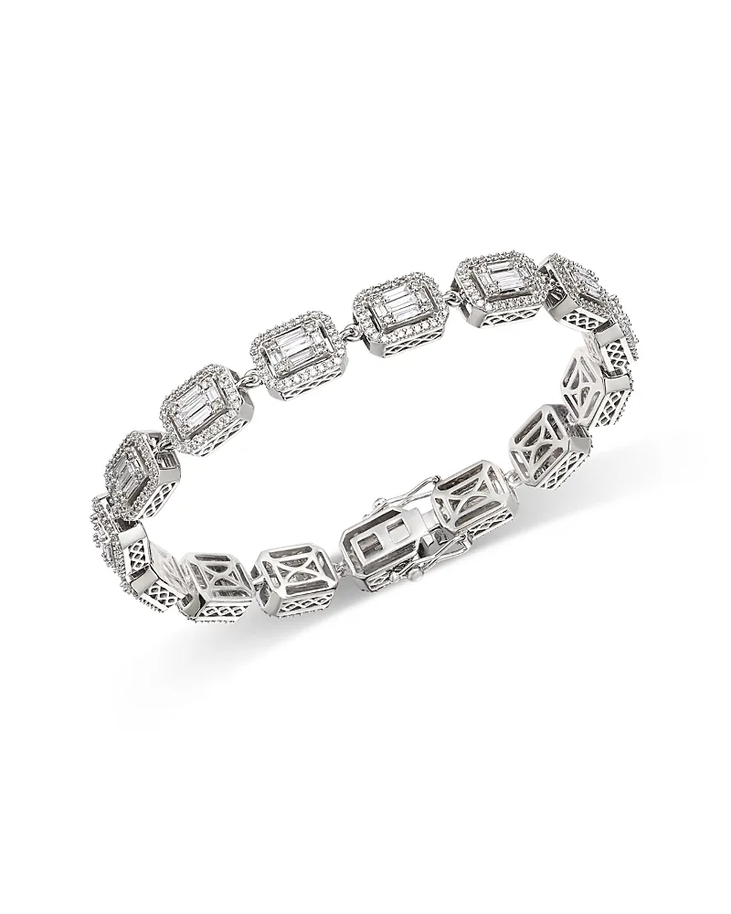 Diamond Mixed Cut Link Bracelet in 14K White Gold, 3.0 Tcw