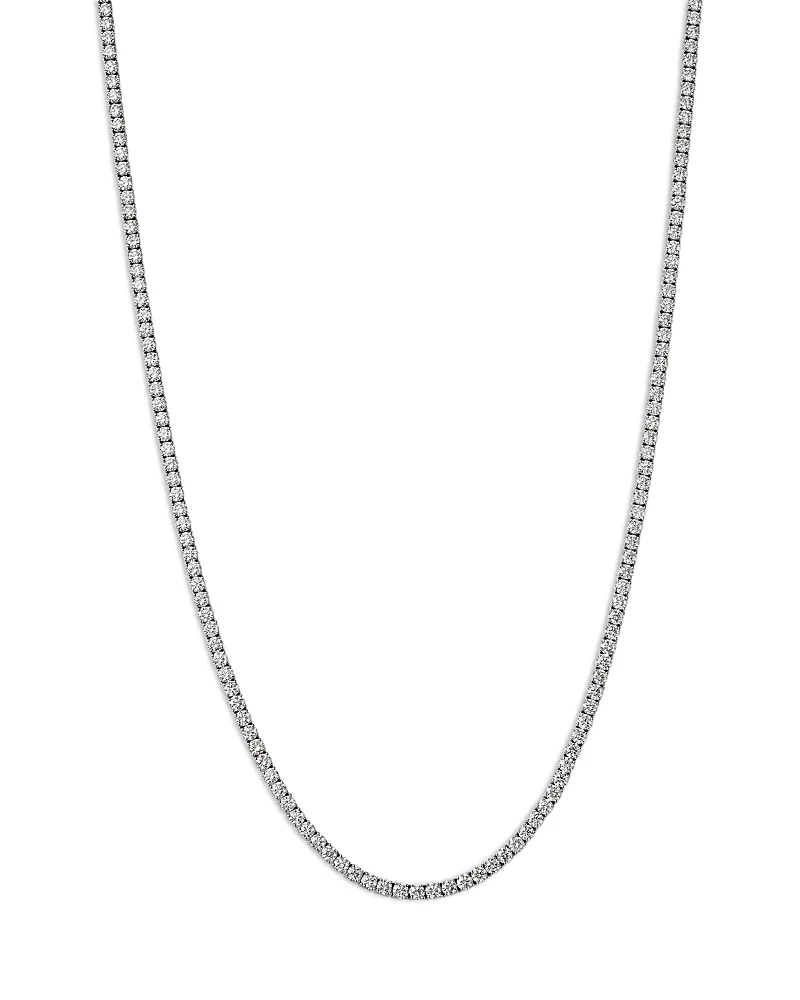 Luxe Collection Diamond Four Prong Tennis Necklace in 14K White Gold, 12.0 Tcw