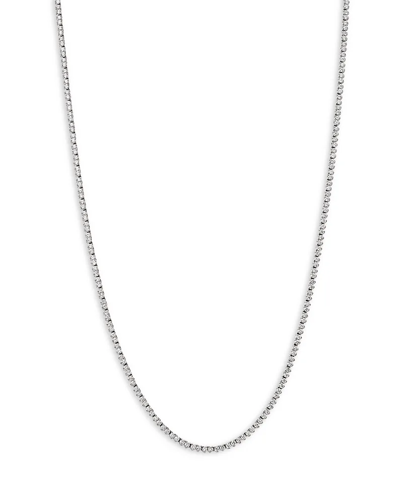 Diamond Three Prong Tennis Necklace in 14K White Gold, 3.0 Tcw