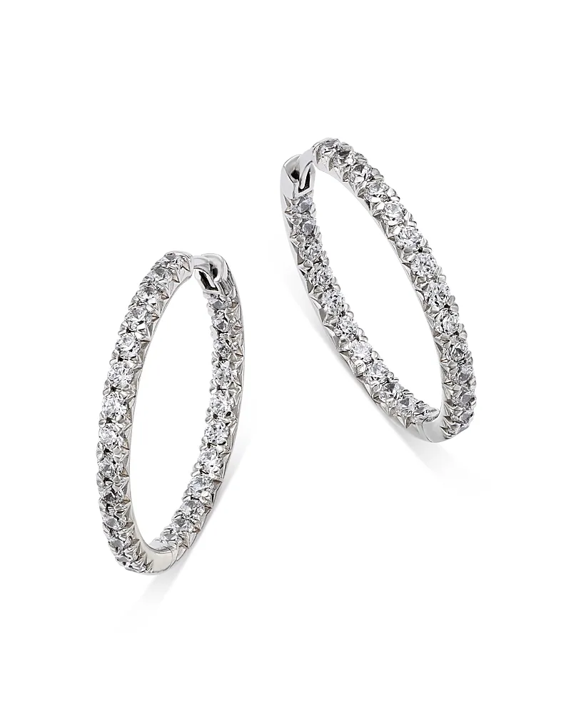 Diamond Inside Out Hoop Earrings in 14K White Gold, 1.50 Tcw