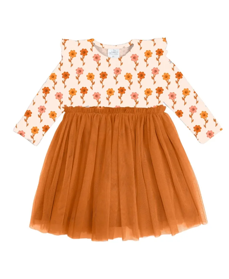 Cinnamon Floral Long Sleeve Tutu Dress by Sweet Wink