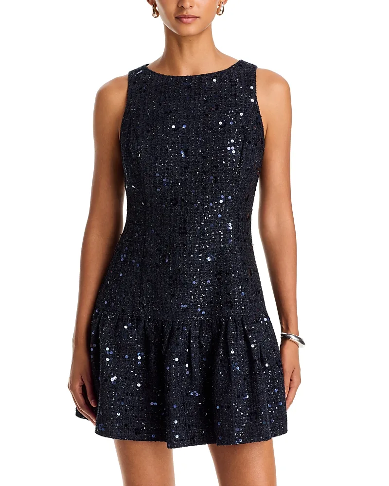 Sequin Tweed Drop Waist Mini Dress by AQUA