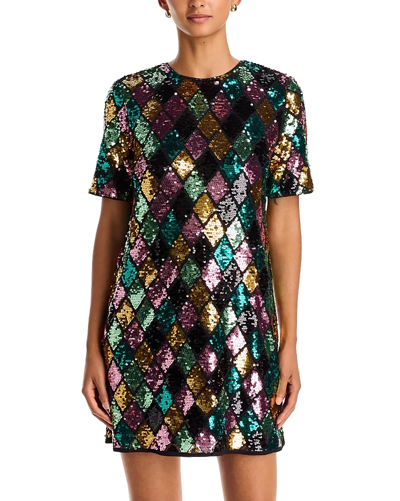 Sequinned Diamond Pattern Dress by AQUA