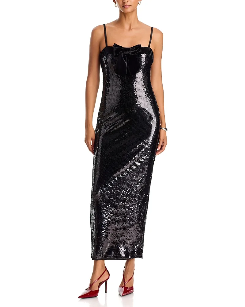 Velvet Bow Sequin Maxi Dress by AQUA