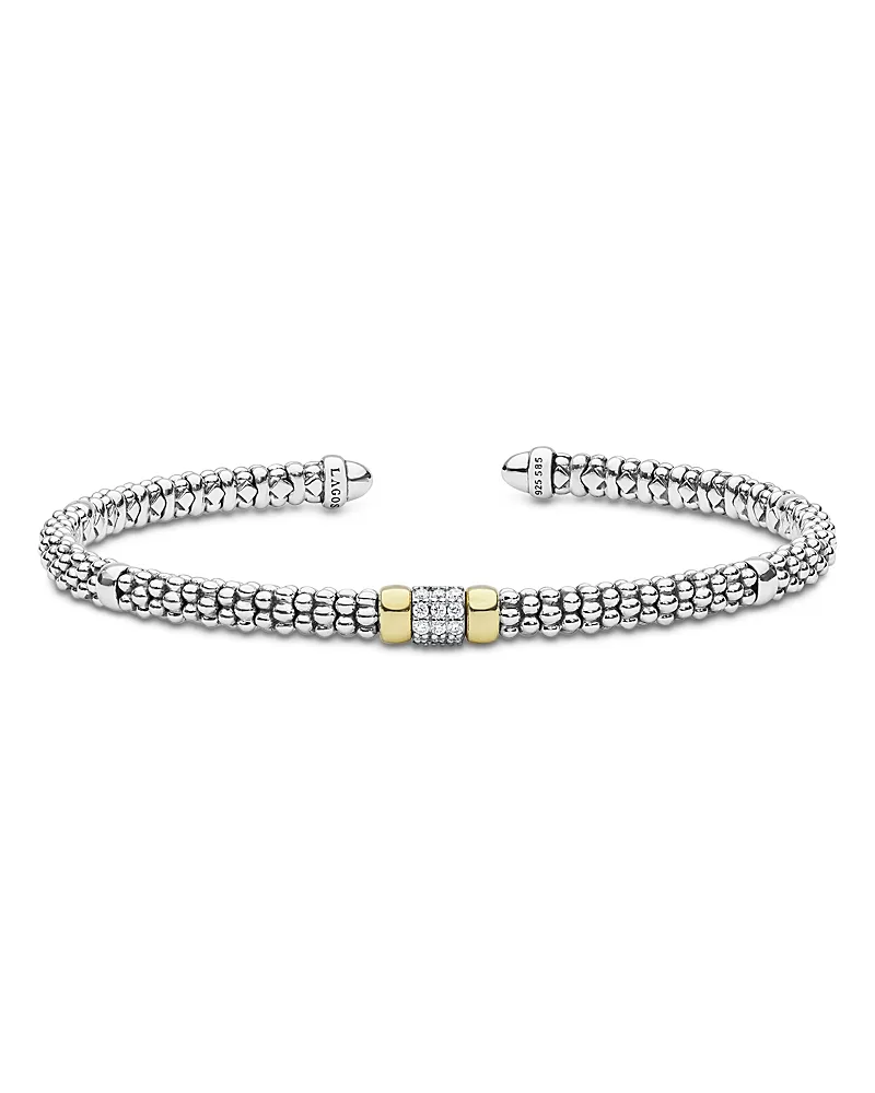 Sterling Silver & 14K Yellow Gold Signature Caviar Diamond Cuff Bracelet
