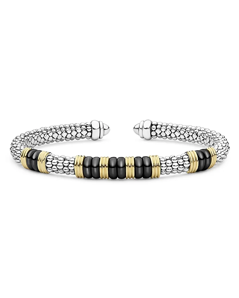 Sterling Silver & 18K Yellow Gold Blue Caviar Five Station Cuff Bracelet by Lagos