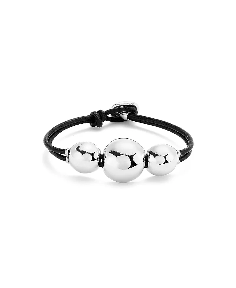 Sterling Silver-Plated Leather Strap with Three Large Central Balls by Unode50