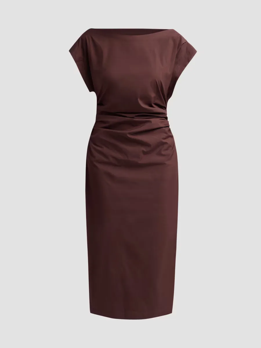 Nara Gathered Short-Sleeve Midi-Dress