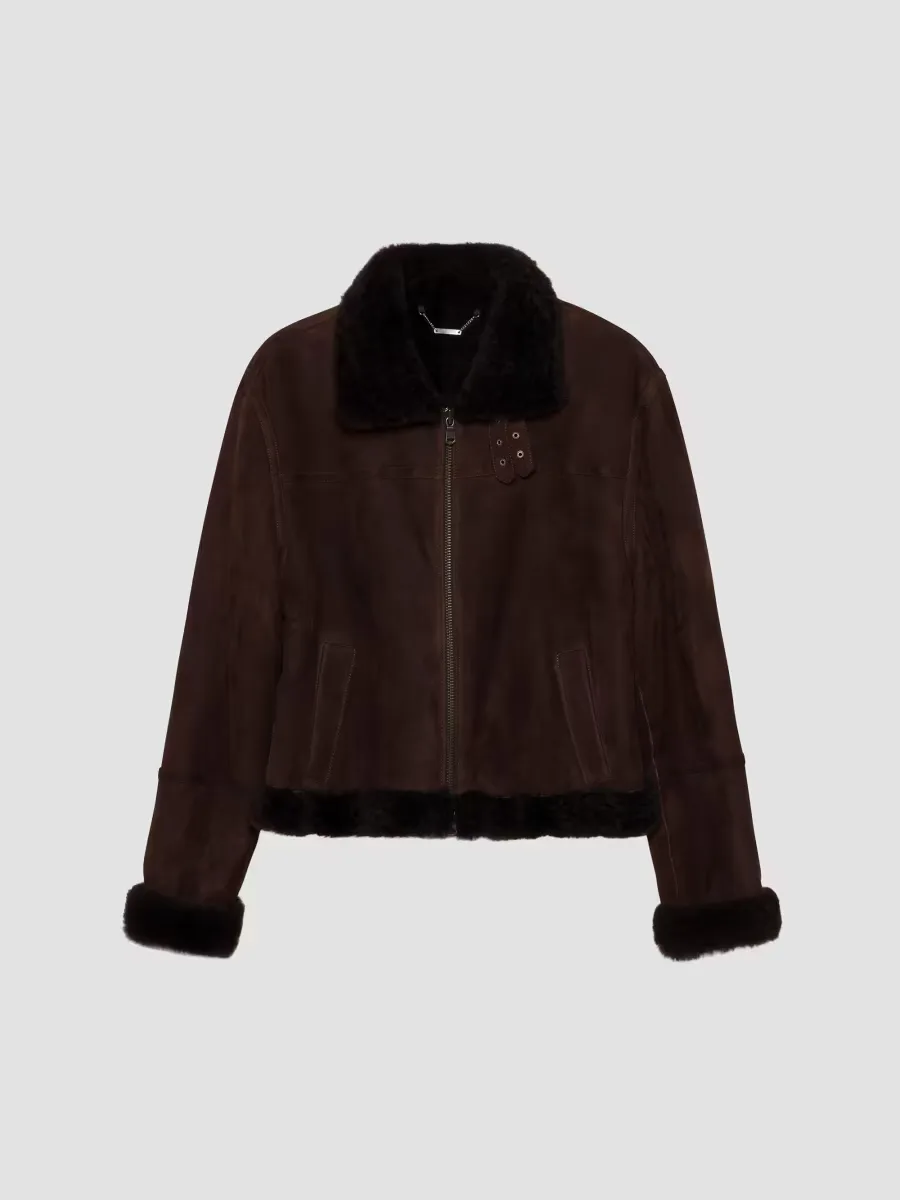 Cassia Shearling-Trim Suede Crop Jacket